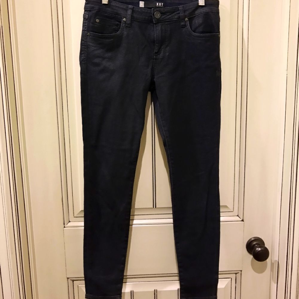 𝅺KUT From The Kloth Women' Mia Toothpick Skinny Jeans Blue Sheen 8P Mid Rise